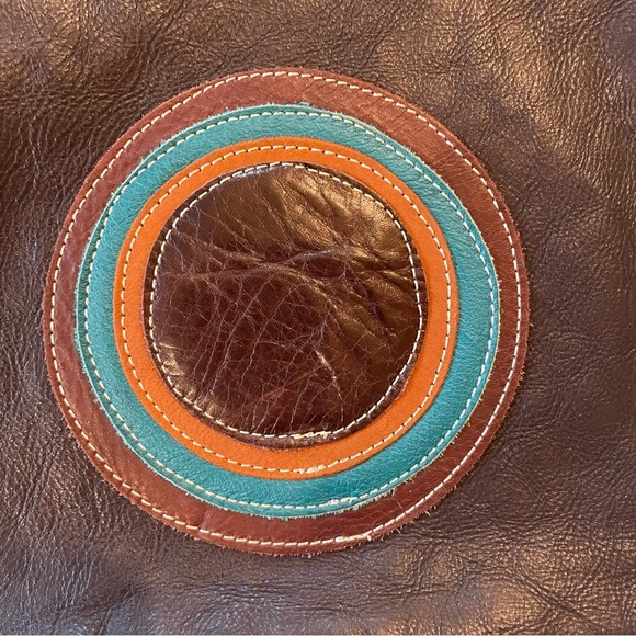 100% Leather Kolash shoulder bag. Black with brown, orange and turquoise detail - Picture 6 of 11